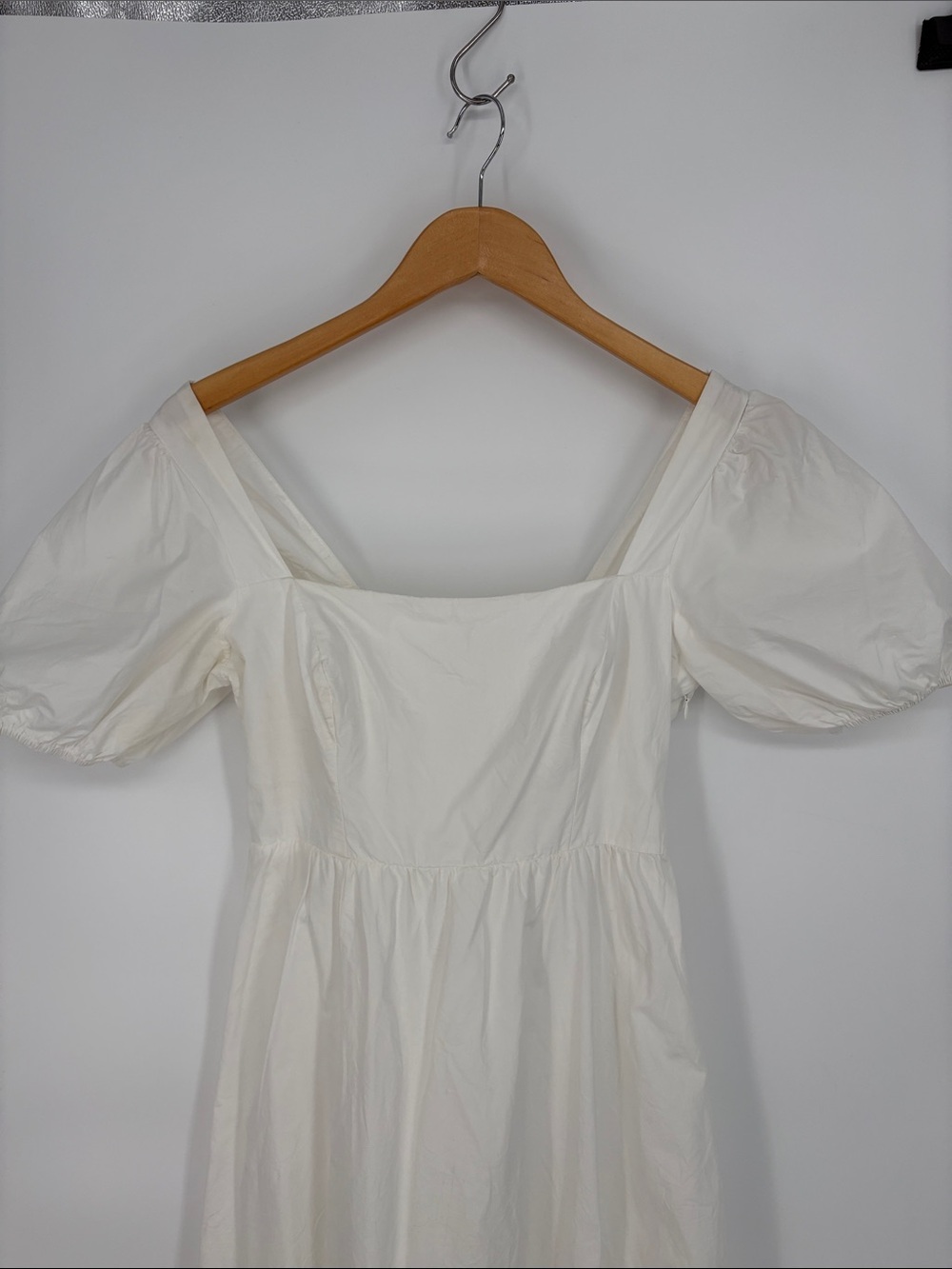 🥥 ASTR cotton creamy white Puff Sleeve Square Neck Midi Dress milkmaid